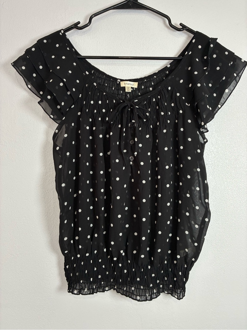 Black Polka Dot Sheer Ruffle Sleeve Women’s Top